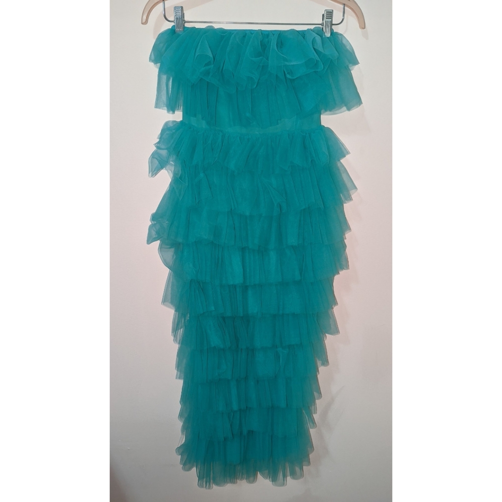 Hanifa Teal Ruffled Midi Dress